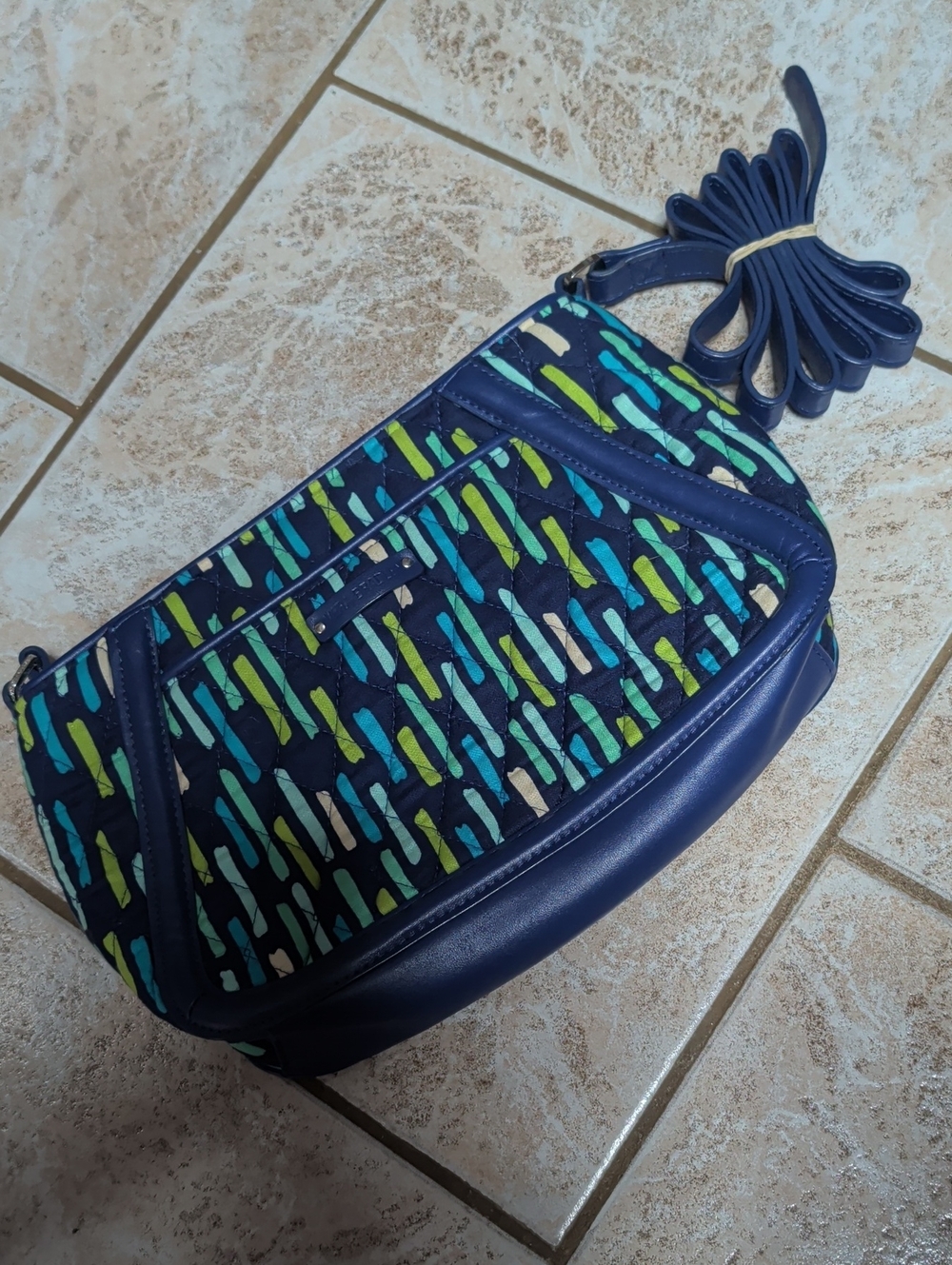 Vera Bradley Navy Blue Crossbody with Teal & Lime Pattern